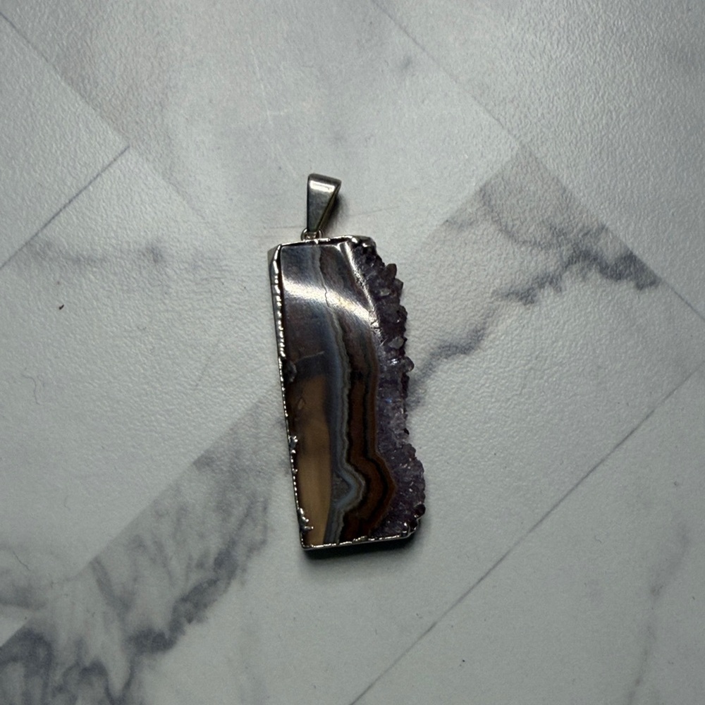 Agate Slice Druzy Pendant in Purple and Brown